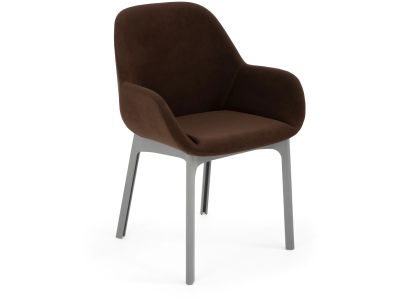 Scaun Kartell Clap design Patricia Urquiola, baza gri, tapiterie Aquaclean maro