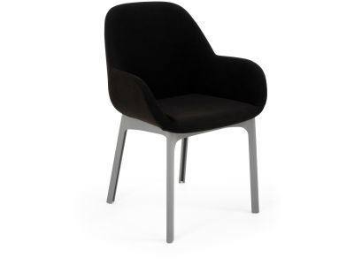 Scaun Kartell Clap design Patricia Urquiola, baza gri, tapiterie Aquaclean negru