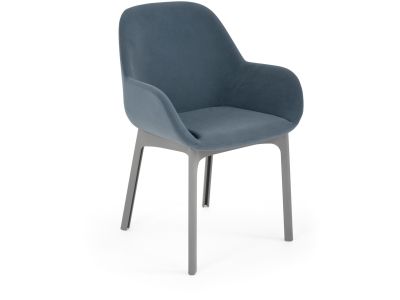 Scaun Kartell Clap design Patricia Urquiola, baza gri, tapiterie Aquaclean albastru pudrat