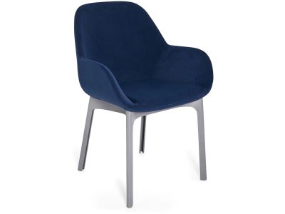 Scaun Kartell Clap design Patricia Urquiola, baza gri, tapiterie Aquaclean albastru
