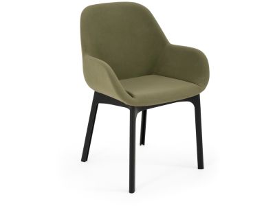 Scaun Kartell Clap design Patricia Urquiola, baza negru, tapiterie Aquaclean verde