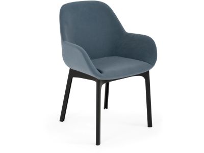 Scaun Kartell Clap design Patricia Urquiola, baza negru, tapiterie Aquaclean albastru pudrat