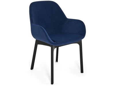 Scaun Kartell Clap design Patricia Urquiola, baza negru, tapiterie Aquaclean albastru