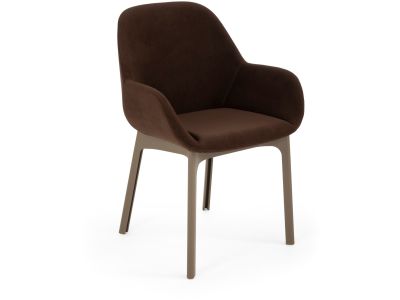 Scaun Kartell Clap design Patricia Urquiola, baza grej, tapiterie Aquaclean maro