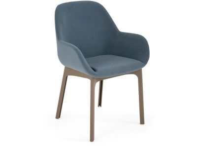 Scaun Kartell Clap design Patricia Urquiola, baza grej, tapiterie Aquaclean albastru pudrat