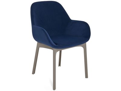 Scaun Kartell Clap design Patricia Urquiola, baza grej, tapiterie Aquaclean albastru