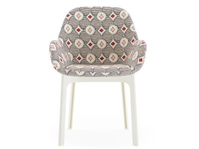 Scaun Kartell Clap design Patricia Urquiola, baza alb, tapiterie Rubelli Quatrefoil by Luke Edward Hall, Cream