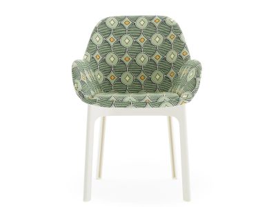 Scaun Kartell Clap design Patricia Urquiola, baza alb, tapiterie Rubelli Quatrefoil by Luke Edward Hall, Pistachio