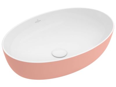 Lavoar tip bol Villeroy & Boch Artis 61x41cm, fara orificiu baterie, fara preaplin, montare pe blat, Powder