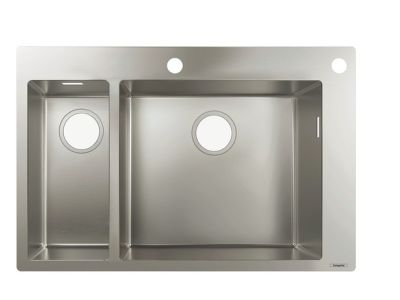 Chiuveta bucatarie Hansgrohe S712-F655, 755x500mm, cuva mare dreapta, orificiu buton control, inox