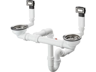 Sifon cu preaplin Hansgrohe D15-10 pentru chiuveta cu doua cuve, inox