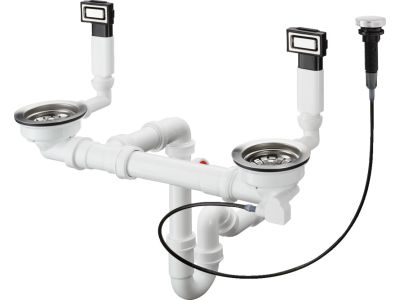 Sifon automat cu preaplin Hansgrohe D15-11 pentru chiuveta cu doua cuve, inox