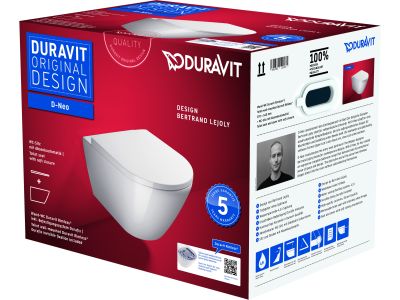 Set vas wc suspendat Duravit D-Neo Rimless fixare ascunsa si capac cu inchidere lenta