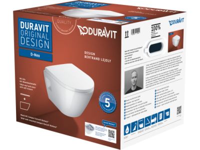 Set vas wc suspendat Duravit D-Neo Compact Rimless si capac cu inchidere lenta