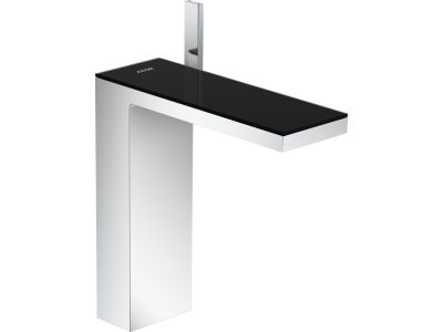 Baterie lavoar Axor MyEdition 230, ventil push-open, crom/sticla neagra