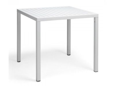 Masa exterior Nardi Cube 80x80cm, h 75.5cm, baza aluminiu, alb