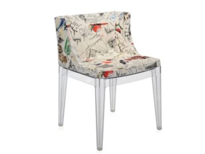 Scaun Kartell Mademoiselle A La Mode design Philippe Starck, cadru transparent, tapiterie Moschino schite