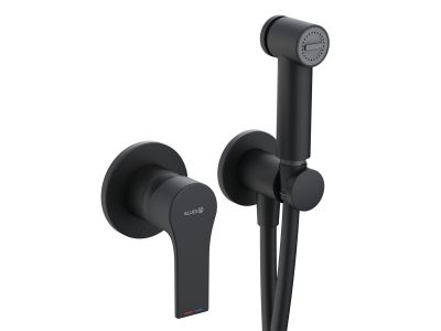 Set dus igiena intima Kludi Zenta SL cu para, agatatoare, furtun de dus si baterie incastrata, negru mat