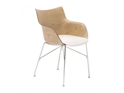 Scaun Kartell Smart Wood Q/Wood design Philippe Stark, Basic Veneer, Light wood - sezut alb, picioare crom