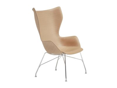 Fotoliu Kartell Smart Wood K/Wood design Philippe Stark, Basic Veneer, Light wood, picioare crom