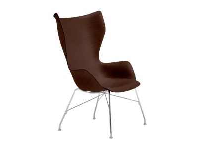 Fotoliu Kartell Smart Wood K/Wood design Philippe Stark, Basic Veneer, Dark wood, picioare crom