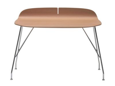 Masa Kartell Earl Of Wood design Philippe Starck, cadru metal crom, top lemn deschis