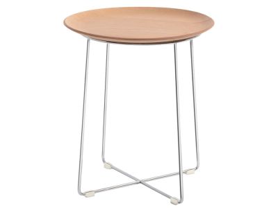 Masuta Kartell Al Wood design Philippe Stark, d40cm, h45.5cm, frasin, baza crom, lemn deschis