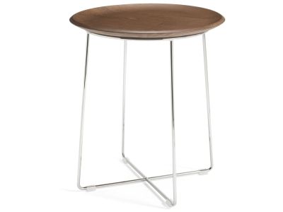 Masuta Kartell Al Wood design Philippe Stark, d40cm, h45.5cm, furnir, baza crom, lemn inchis