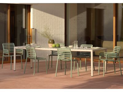 Set Nardi cu masa extensibila Tevere 210 Corda, 6 scaune Doga Bistrot si 2 cu brate, verde agave
