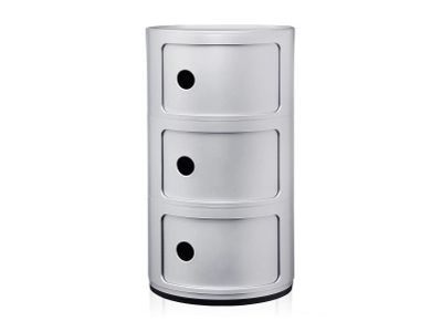 Comoda modulara Kartell Componibili 3 design Anna Castelli Ferrieri, silver mat