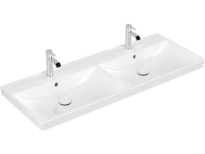 Lavoar dublu Villeroy & Boch Avento 120x47cm cu preaplin, montare pe mobilier, alb Alpin