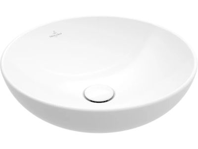 Lavoar rotund tip bol Villeroy & Boch Loop & Friends Ceramic Plus 38cm fara preaplin, material TitanCeram, montare pe blat,alb Alpin