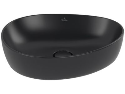 Lavoar tip bol Villeroy & Boch Antao Ceramic Plus 51x40cm, ventil fix cu capac ceramic, Pure Black