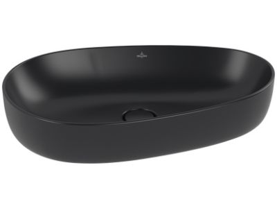 Lavoar tip bol Villeroy & Boch Antao Ceramic Plus 65x40cm, ventil fix cu capac ceramic, Pure Black