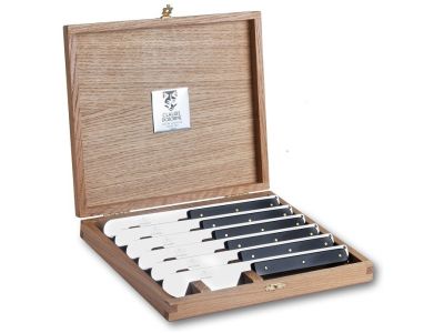 Set cutite friptura Claude Dozorme Beaumarly cu maner rasina negru, 6 piese, cutie lemn stejar