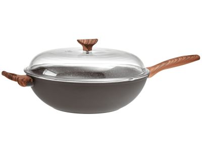 Tigaie tip WOK cu capac Sambonet Rock & Rose 32cm, 5.7 litri, inductie, negru