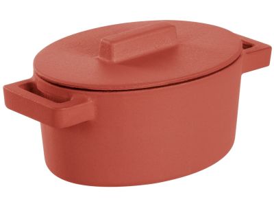 Cratita ovala din fonta emailata Sambonet Terra.Cotto, design Vasques Stefania, capac fonta, 13x10cm, 450ml, Paprika
