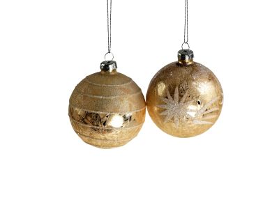 Set 2 decoratiuni brad Deko Senso Glimmer, sticla, 8cm, alb - auriu