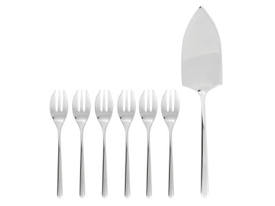 Set tacamuri Sambonet Linear cu 6 furculite desert si paleta servire, inox