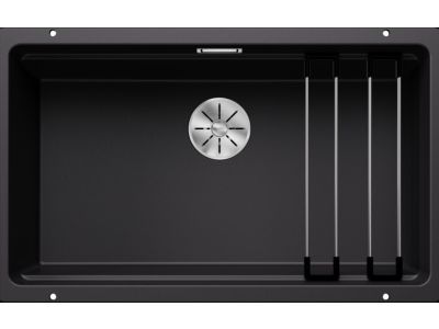 Chiuveta bucatarie Blanco Etagon 700-U, 730x460mm, 2 sine glisante, montare sub blat, Silgranit negru
