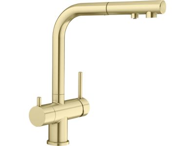 Baterie bucatarie Blanco Fontas-S II cu 3 cai, dus extractibil, auriu satinat