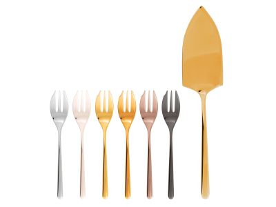 Set tacamuri Sambonet Linear Mix & Play cu 6 furculite desert si paleta servire, inox multicolor