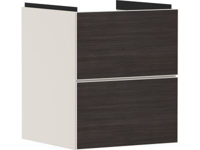 Dulap baza suspendat Hansgrohe Xevolos E cu 2 sertare, 48cm, corp bej mat, front stejar inchis