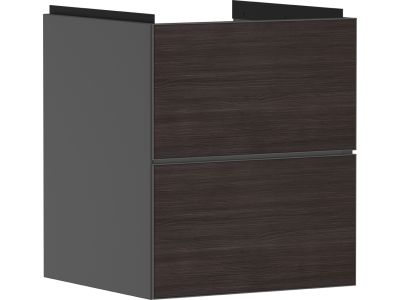 Dulap baza suspendat Hansgrohe Xevolos E cu 2 sertare, 48cm, corp gri mat, front stejar inchis