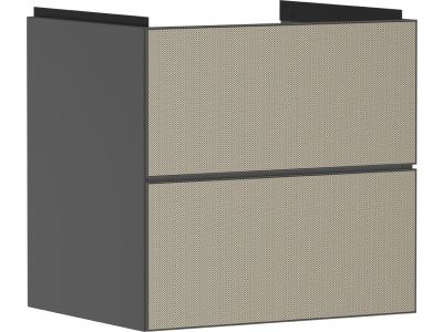 Dulap baza suspendat Hansgrohe Xevolos E cu 2 sertare, 58cm, corp gri mat, front ceramic bronz texturat