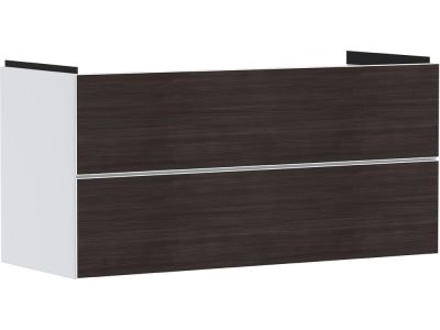 Dulap baza suspendat Hansgrohe Xevolos E cu 2 sertare, 118cm, corp alb mat, front stejar inchis
