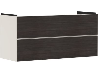 Dulap baza suspendat Hansgrohe Xevolos E cu 2 sertare, 118cm, corp bej mat, front stejar inchis
