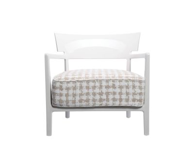 Fotoliu Kartell Cara design Philippe Starck & Sergio Schito, cadru ivory, tapiterie Fancy alb-bej