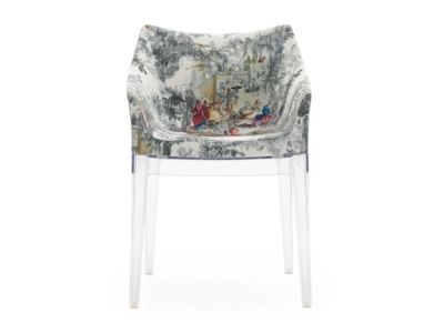 Scaun Kartell Madame design Philippe Starck, cadru transparent, tapiterie Rubeli Dejeuner