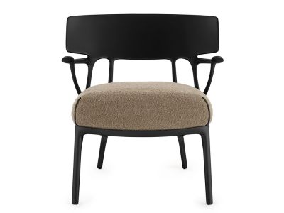 Fotoliu Kartell A.I. Lounge design Philippe Starck, cadru negru, perna Boucle Taupe